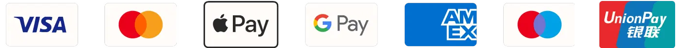 Visa, Mastercard, Apple Pay, Google Pay, AmEx, Maestro, UnionPay